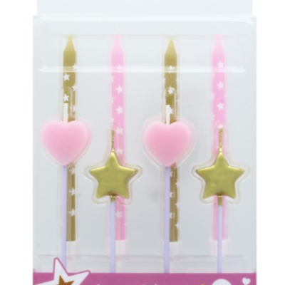 8 Stars & Hearts Cake Topper Candles