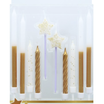 10 Gold Sparkle Cake Topper Candles